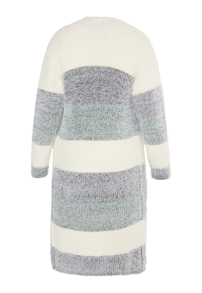 Flauschiger gestreifter langer Cardigan