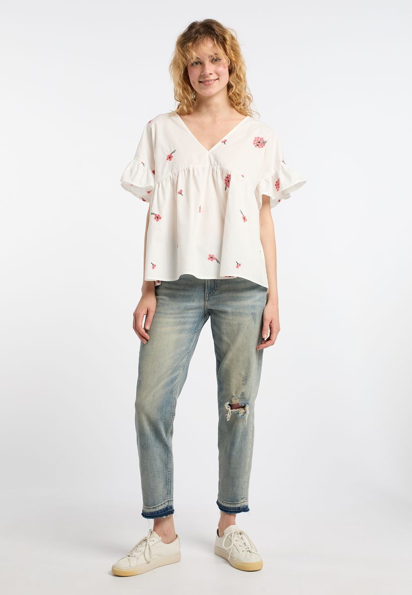 Bestickte Baumwolltunika mit Blumenmuster