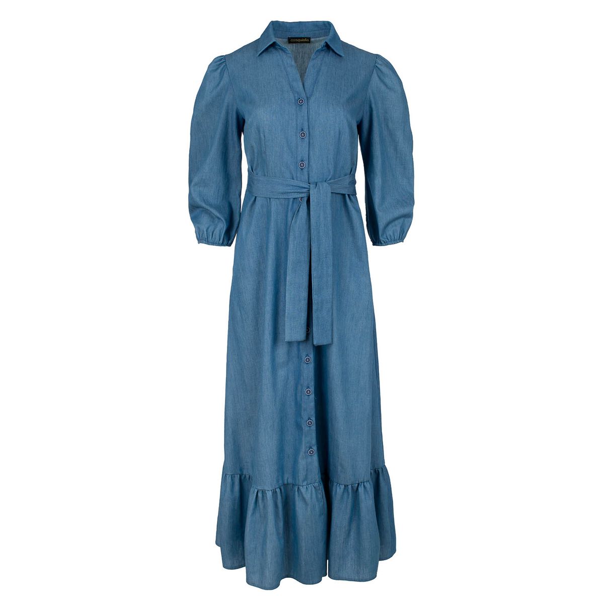 Kleid im Denim-Stil mit Rüschensaum