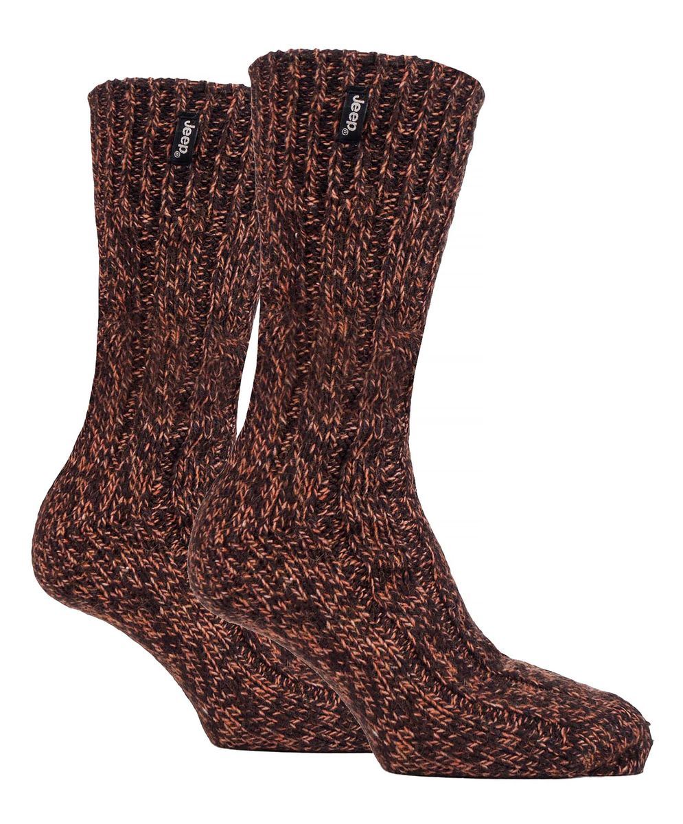 Herren Wolle Wandern Socken | Jeep | Knit Ribbed Design gepolstert Boot Socken für Trekking, Laufen, Wandern - Amber / Brown