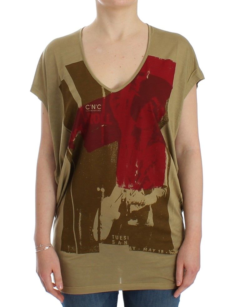 Grünes T-Shirt mit Grafikprint und V-Ausschnitt