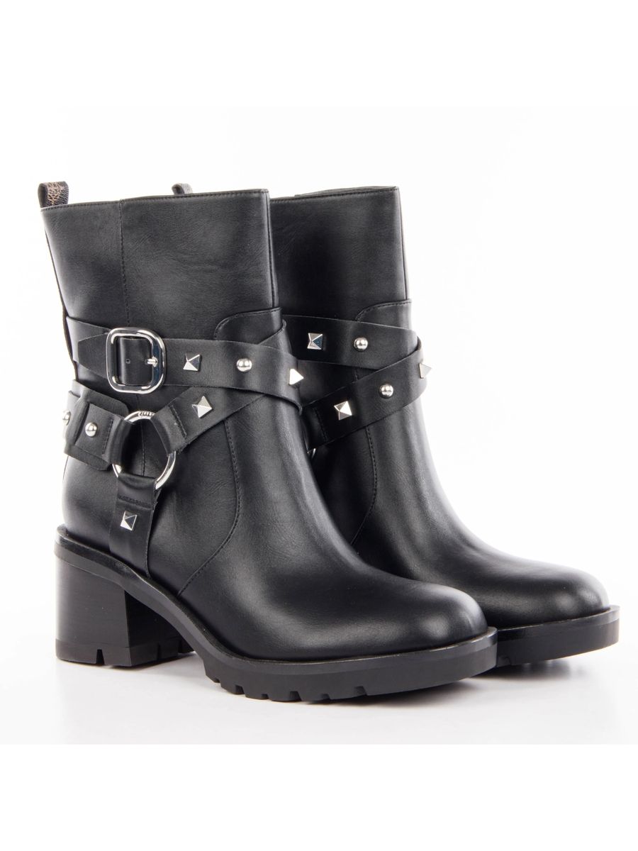 Schwarze Stiefelette mit Absatz und Riemen