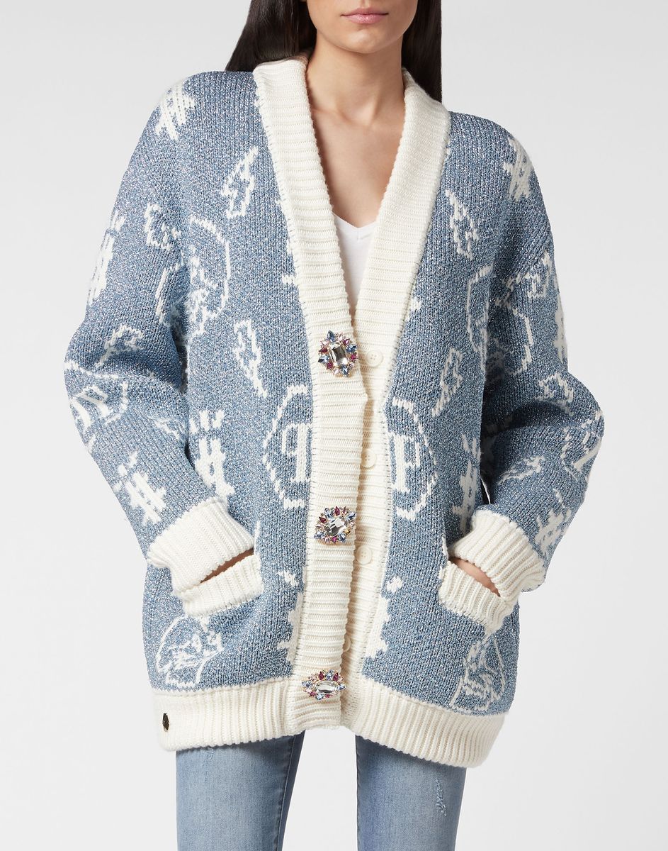 Gemusterte Strickjacke aus Wollmischung mit Schmuckknöpfen