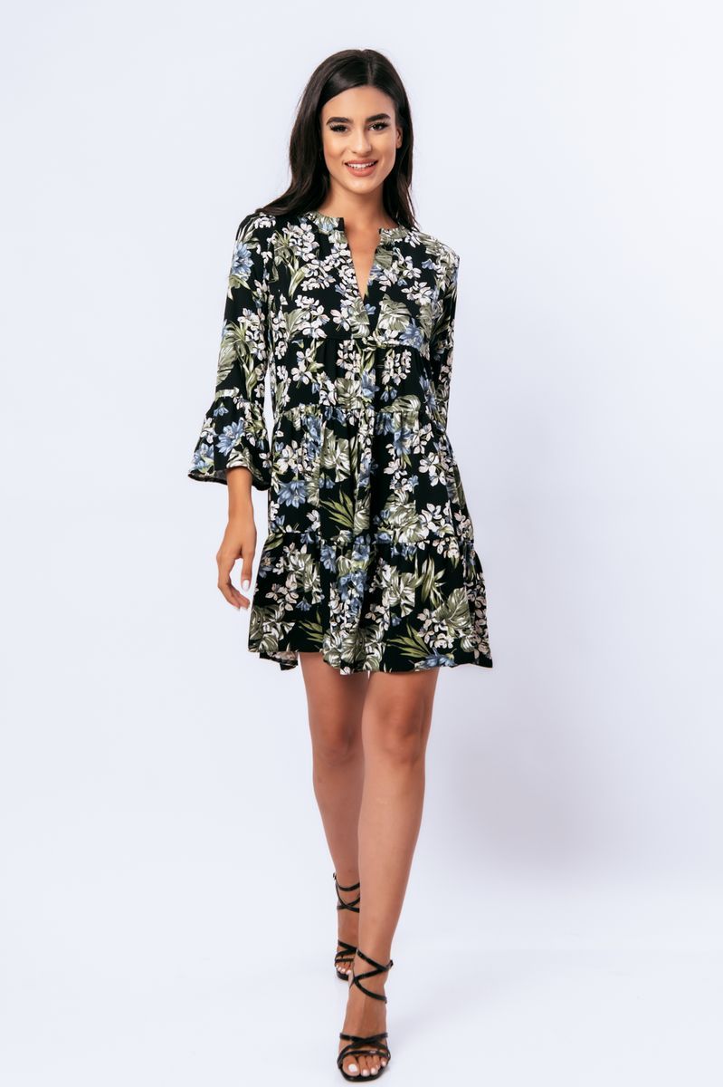 Mini-Kleid mit Blumenmuster und Stufen