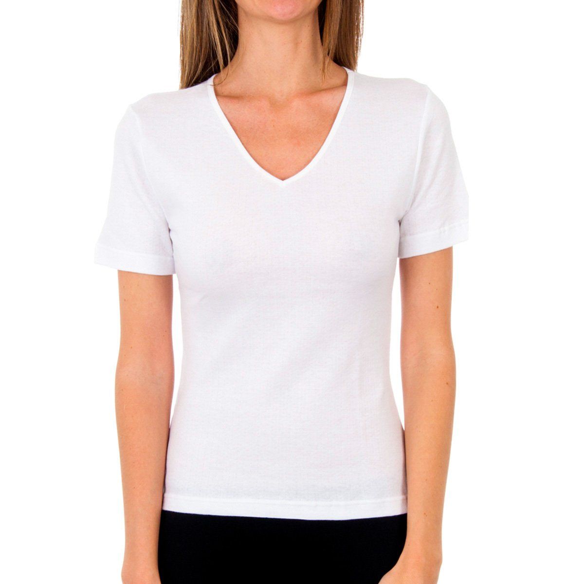 Damen Kurzarm V-Ausschnitt T-Shirt