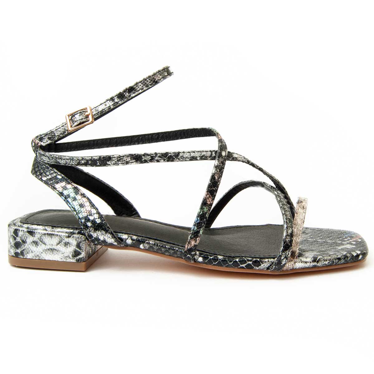 Riemchen-Sandalen mit Schlangenprint und Blockabsatz
