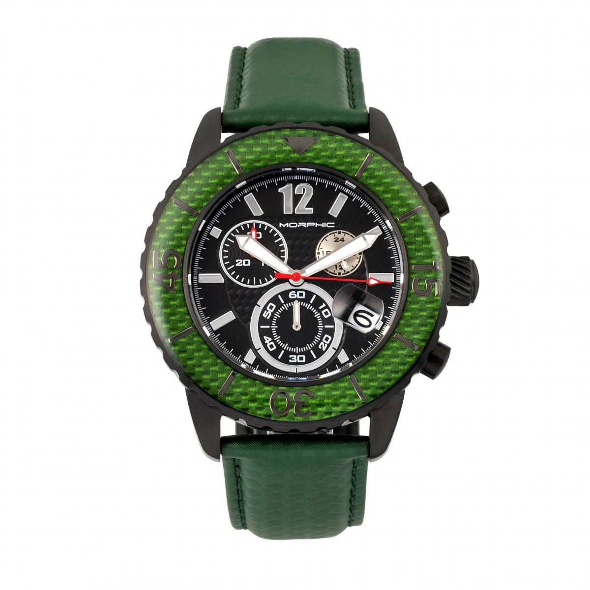 Schwarze Chronograph-Uhr mit Lederarmband