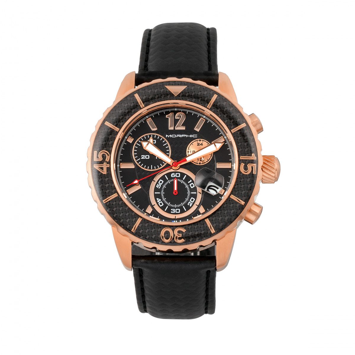 Schwarze Chronograph-Uhr mit Lederarmband