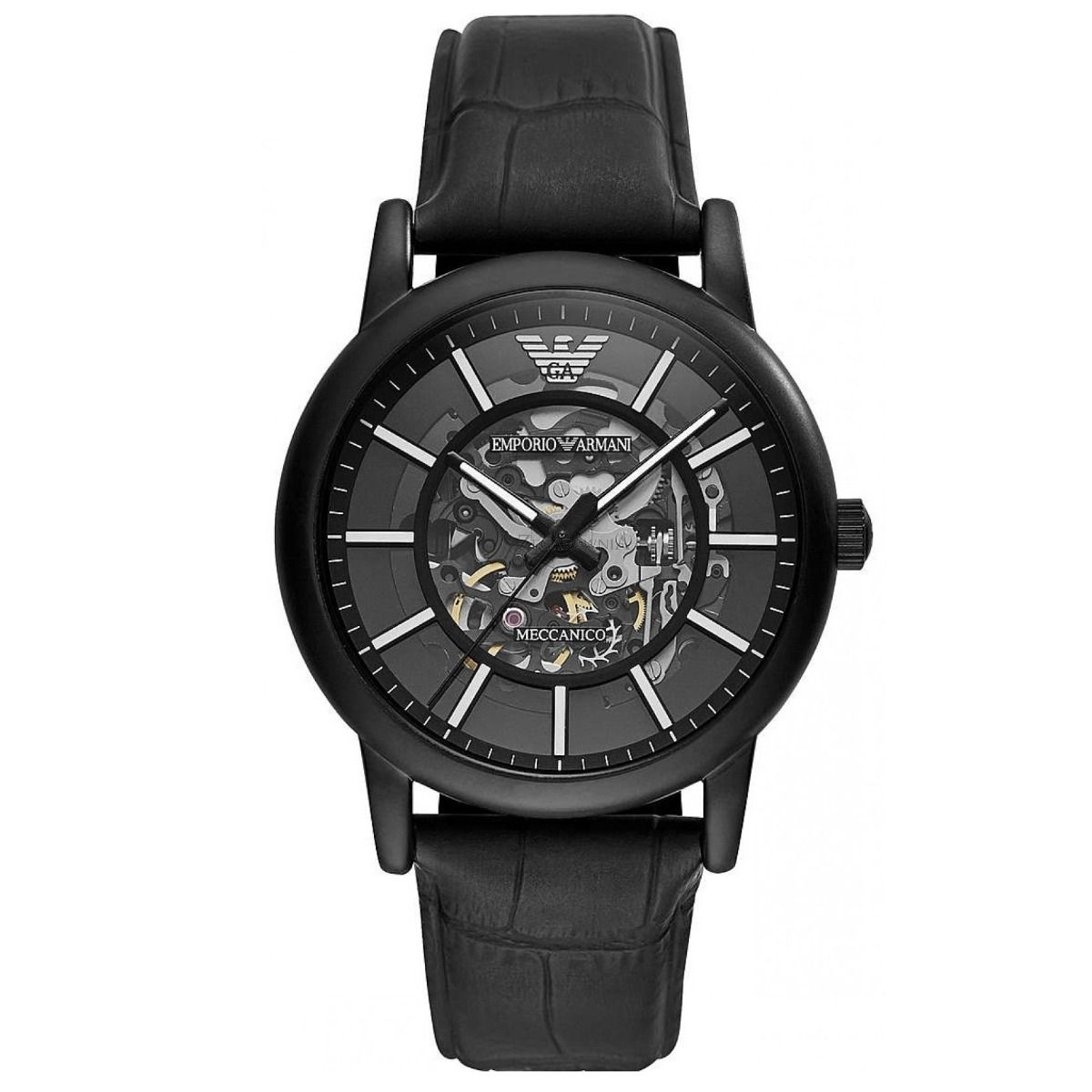 Elegante schwarze Automatikuhr mit Skelett