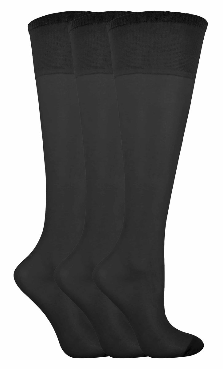 Transparente schwarze Kniestrümpfe im 3er-Pack