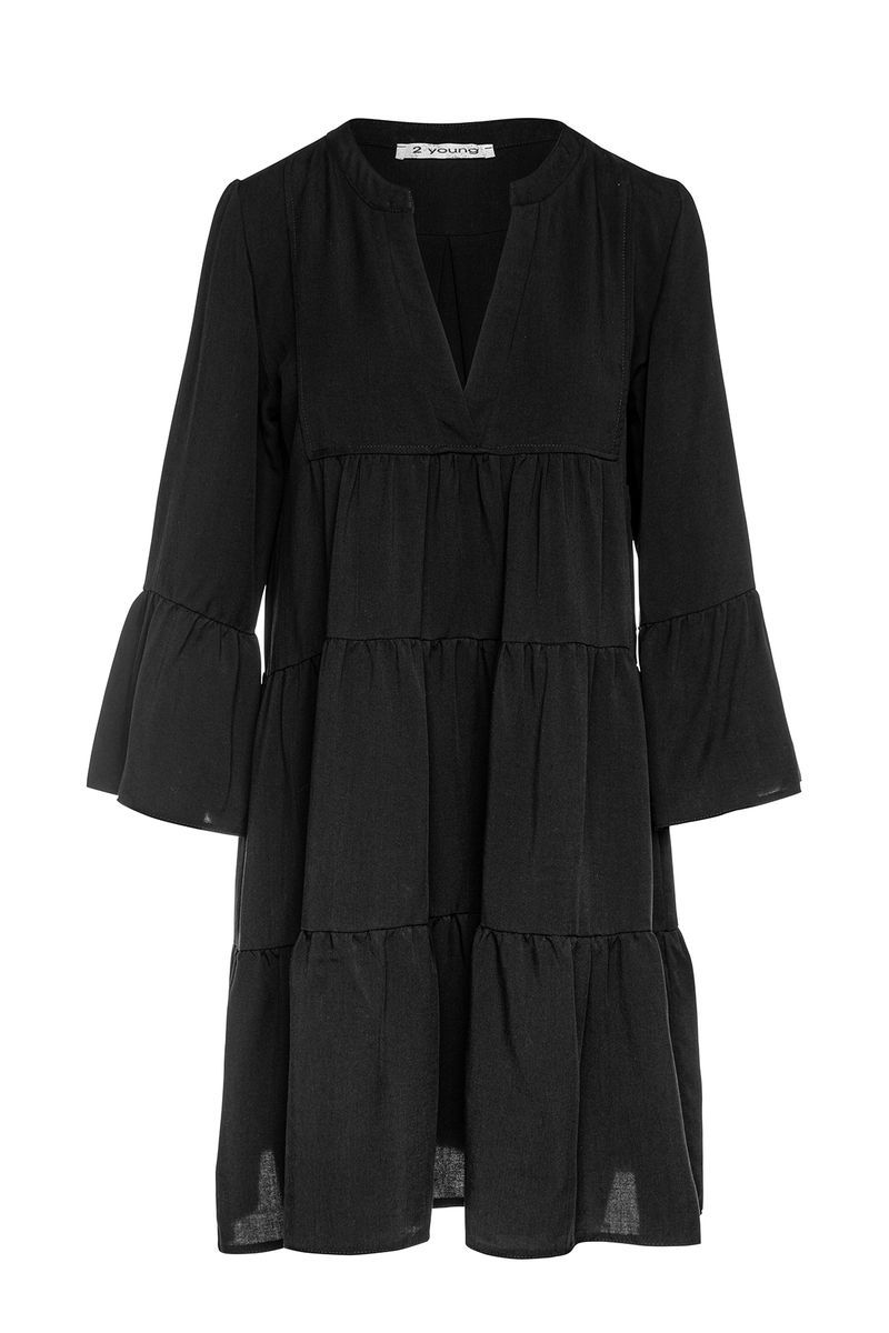 Gestuftes Tencel-Minikleid mit Glockenärmeln