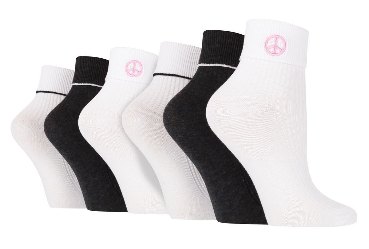 6 Paar Damen Lounge Turn Cuff Socken | Wildfeet | Knöchel stricken bestickte Socken - Frieden