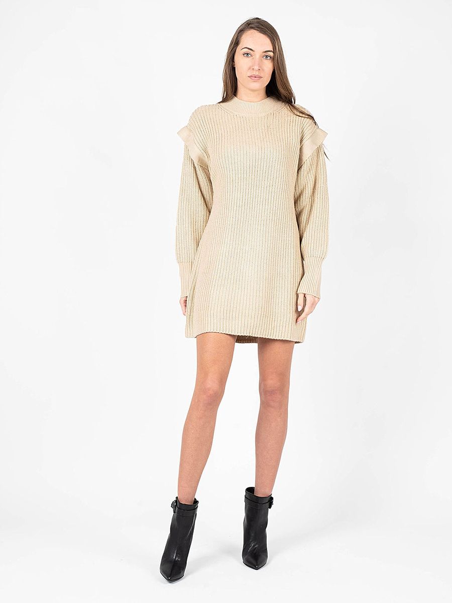 Beiges Rippstrick-Minikleid