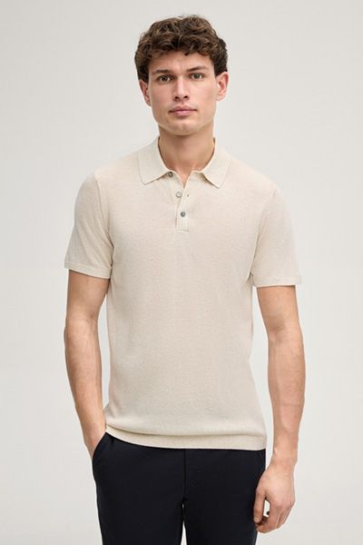 JOOP! Malioson Offwhite Strick-Polohemd Leinen-Viskose-Mischung