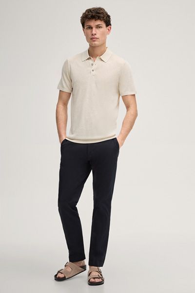 JOOP! Malioson Offwhite Strick-Polohemd Leinen-Viskose-Mischung