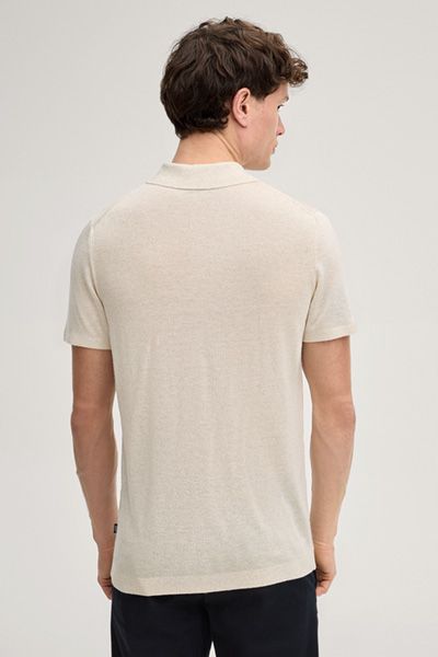 JOOP! Malioson Offwhite Strick-Polohemd Leinen-Viskose-Mischung