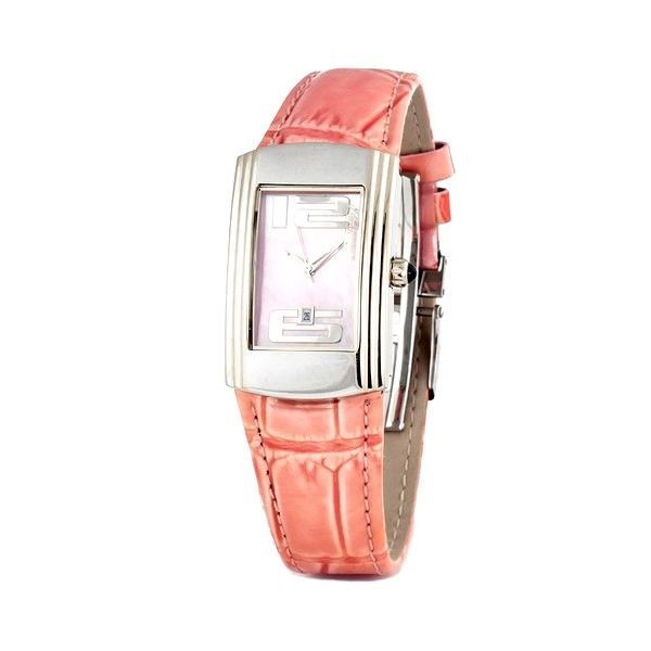 Rechteckige Damen-Lederuhr in Rosa