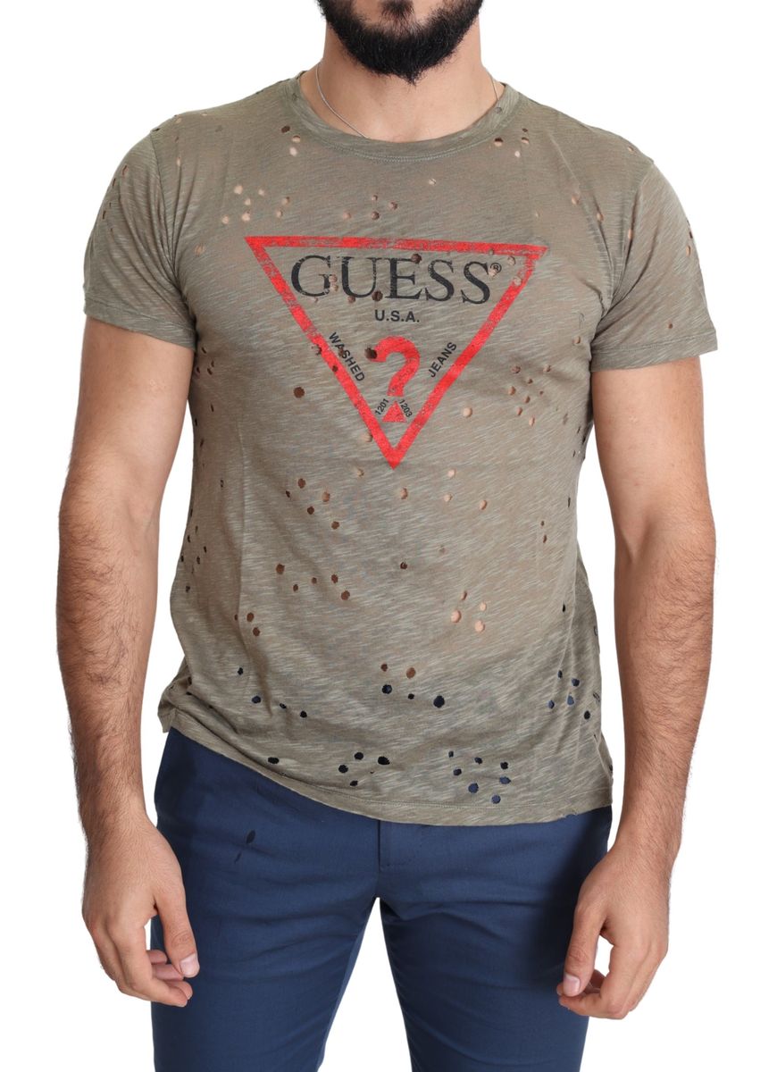 Baumwoll T-Shirt mit Logo-Print und Destroyed-Look