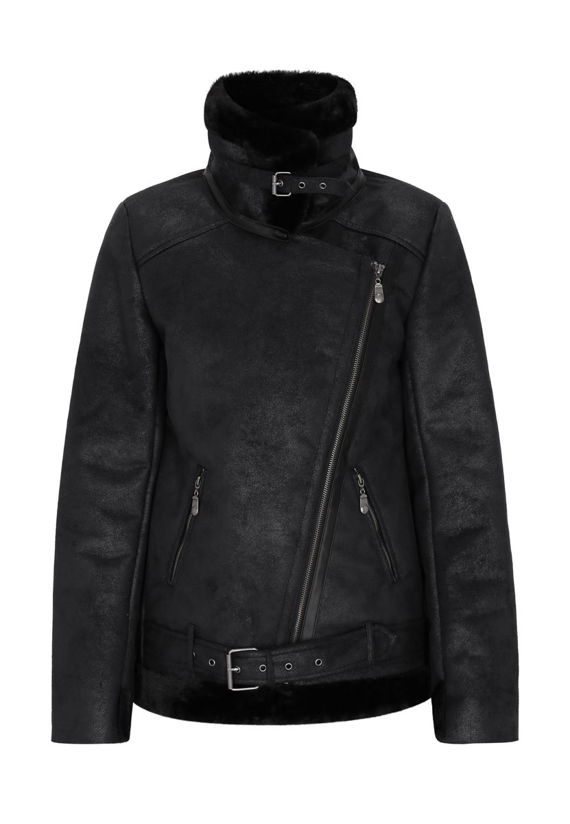 Asymmetrische Bikerjacke aus Kunstshearling
