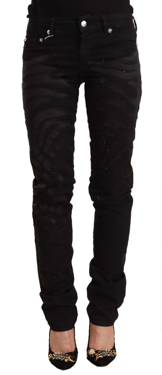 Schwarze, verzierte Skinny Jeans mit mittlerer Bundhöhe