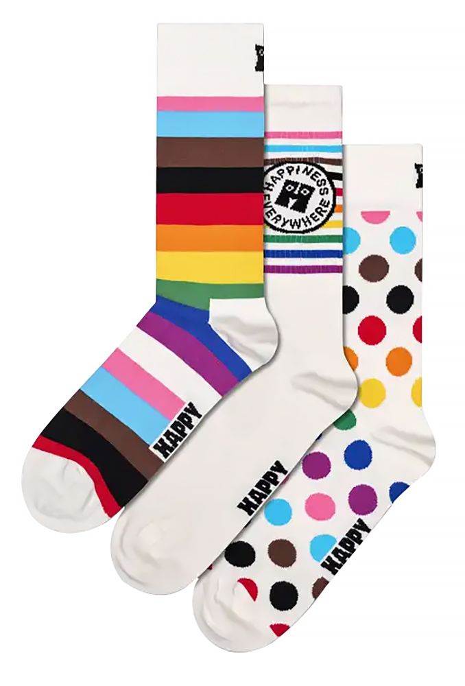 3er Pack Multipack Pride Socken Geschenkbox | Happy Socks | Mehrfarbige Regenbogen LGBTQIA+ Socken - Regenbogen
