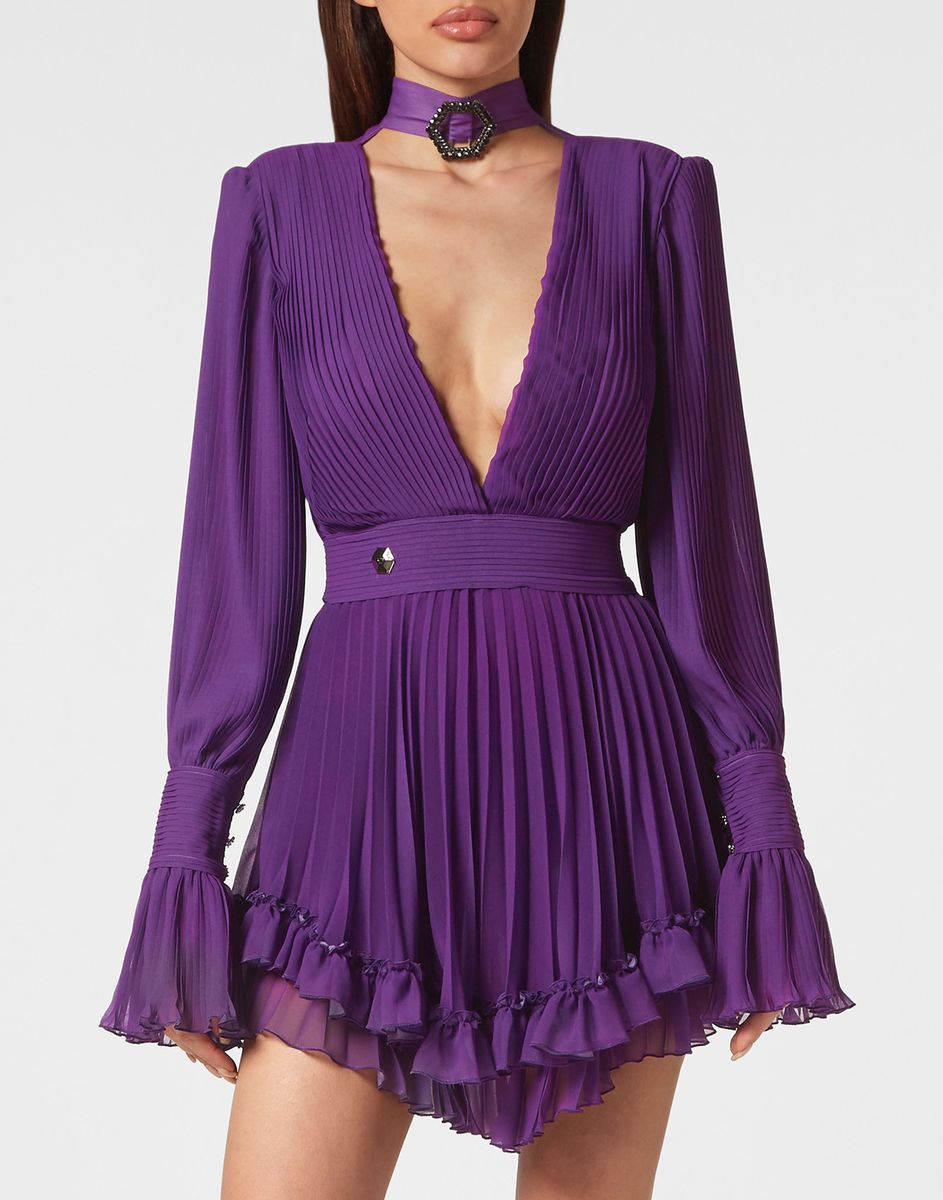Elegantes Plissee-Chiffon-Minikleid