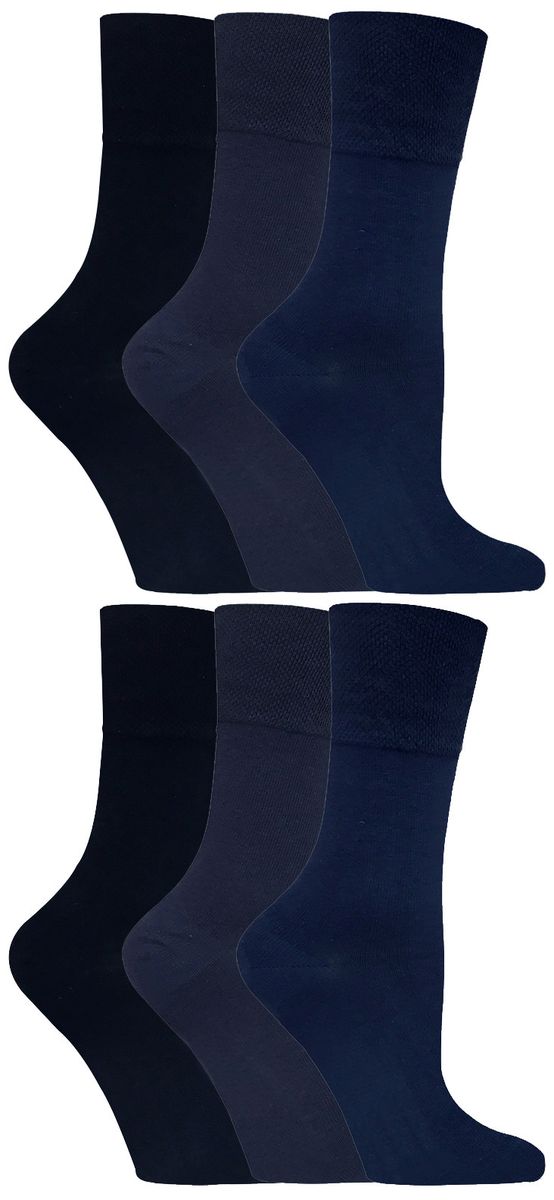 Gentle Grip - 6 Paar Damen Diabetiker-Socken mit Honigkamm-Oberteil und handgekettelten Zehennähten - Dunkelblau 37