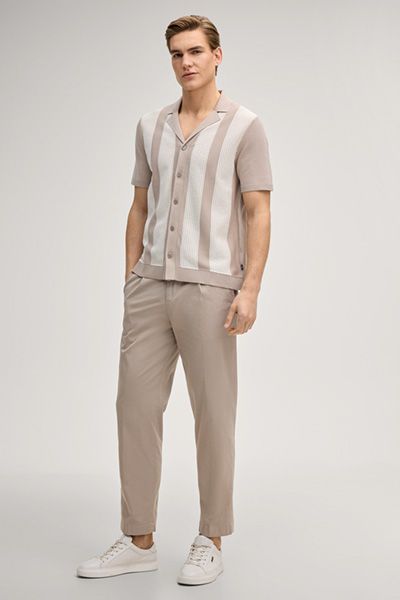 Joop! Galvo Strickshirt Sand/Creme gestreift Offener Kragen