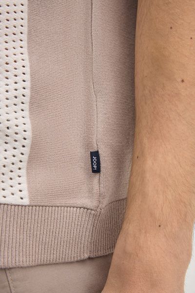 Joop! Galvo Strickshirt Sand/Creme gestreift Offener Kragen
