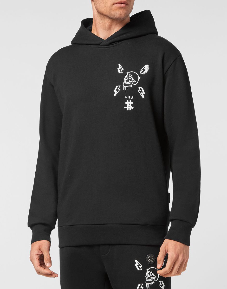 Kapuzenpullover aus Baumwollfleece mit Grafikprint