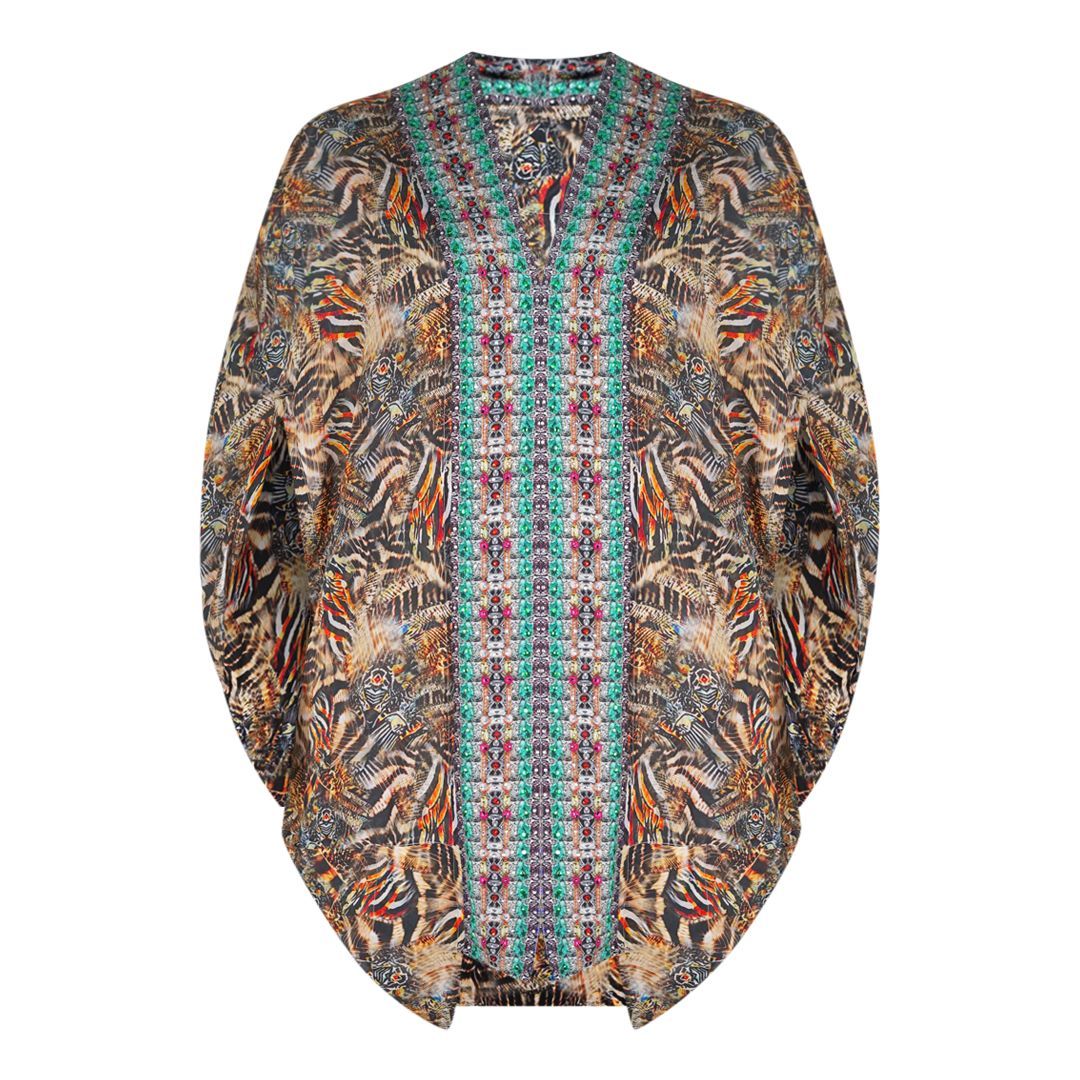 Mehrfarbiger kurzer Kimono mit Animal Print