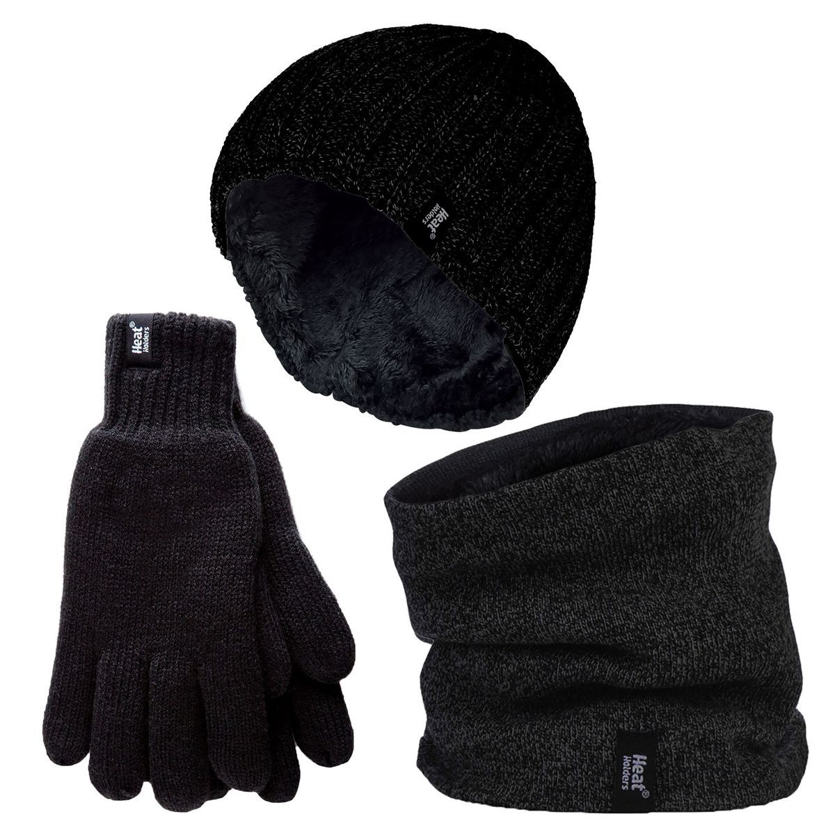 Herren Mütze, Halswärmer & Handschuhe Set | Wärmehalter | Winter gestricktes warmes Accessoires Set - Schwarz