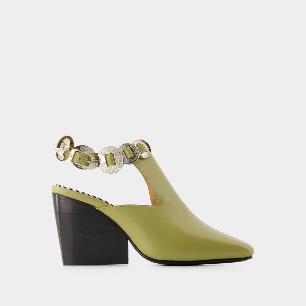 Grüne Slingback Mules mit Absatz