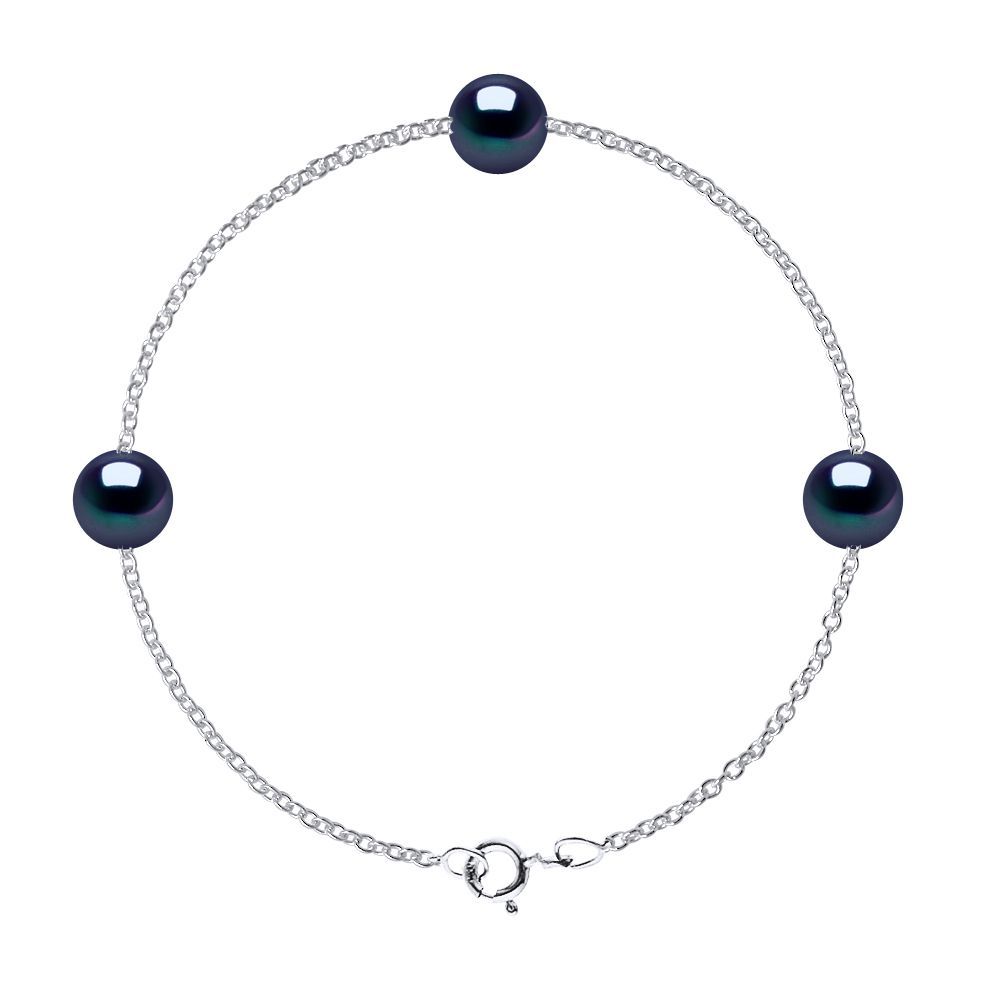 Schwarzes Perlen Silberketten Armband
