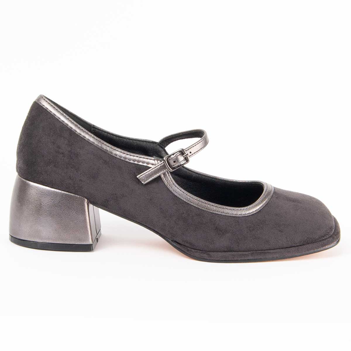 Graue Mary Jane Schuhe mit Blockabsatz