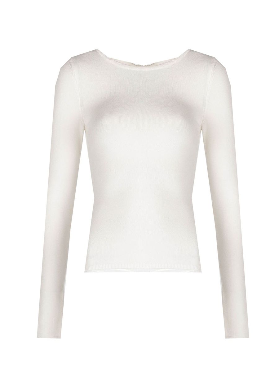 Cremefarbener, figurbetonter Langarmpullover