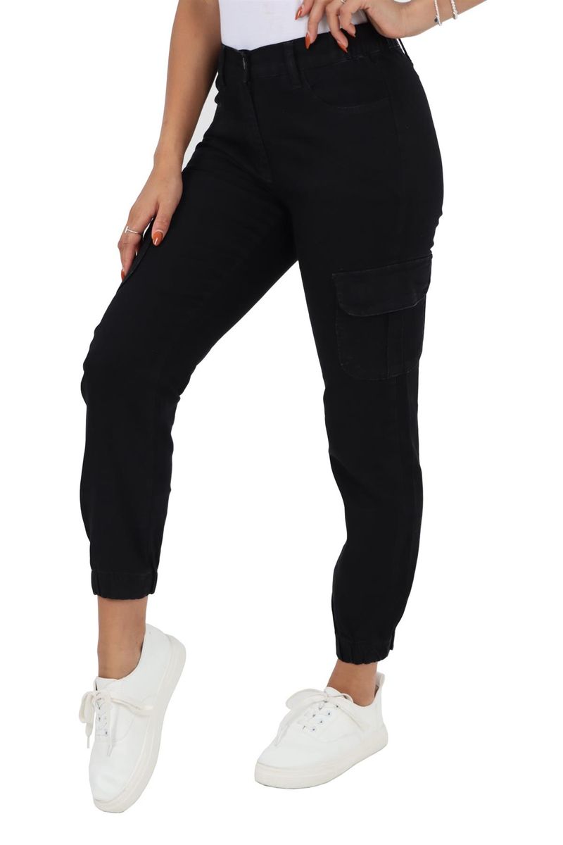 Damen Cargohose aus schwarzem Stretch-Denim