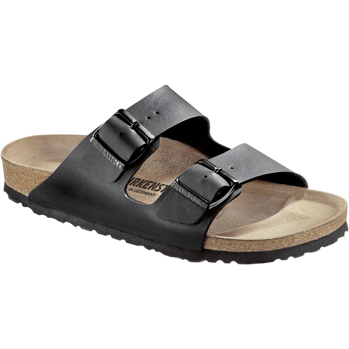Arizona schwarze Leder Sandalen mit zwei Riemen