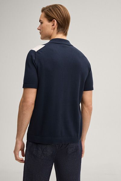 Galvo Strickshirt in Navy und Weiß gestreift mit Kragen