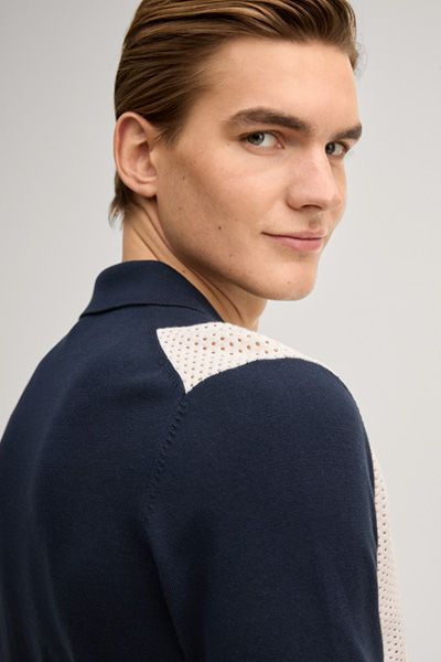 Galvo Strickshirt in Navy und Weiß gestreift mit Kragen