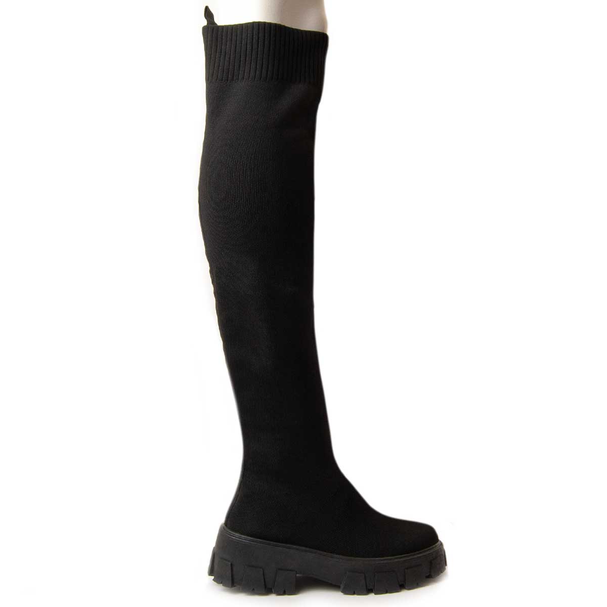 Schwarze Overknee-Plateau-Stiefel