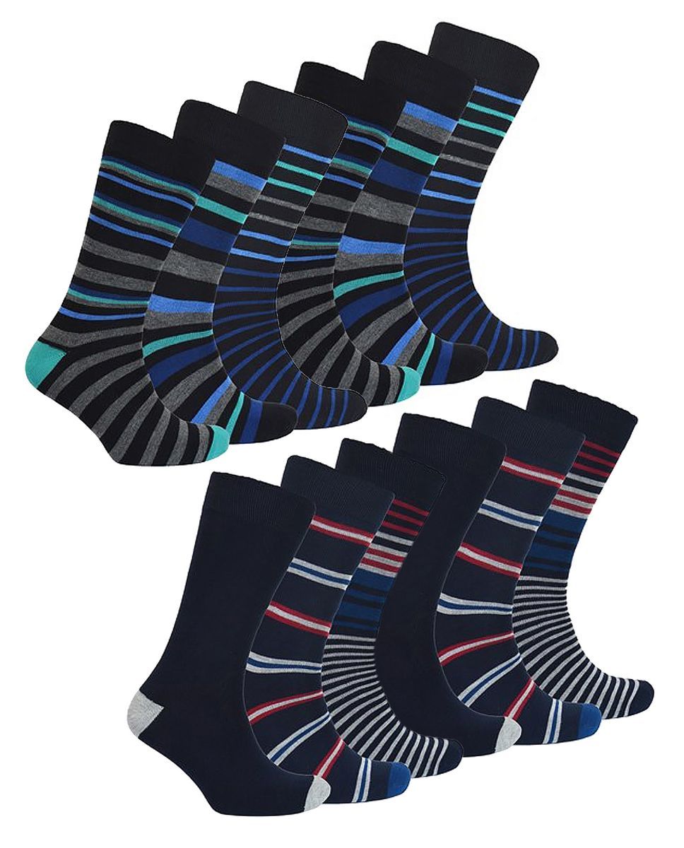 12 Paar Multipack Herren Bambus Socken | Neuheit Multicolor gepolstert lustiges Design Crew Socken - sortiert