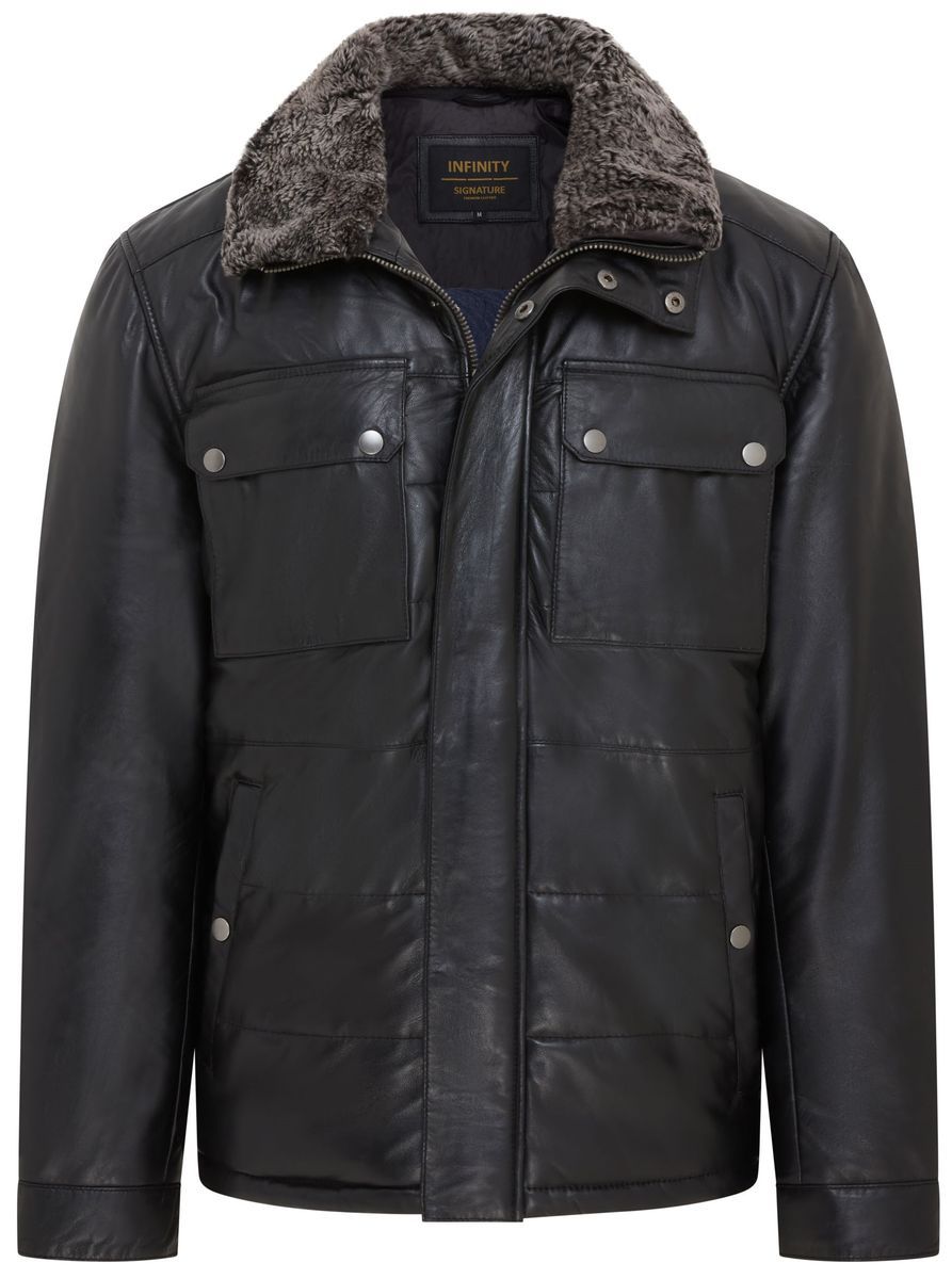 Schwarze Herren Leder Steppjacke