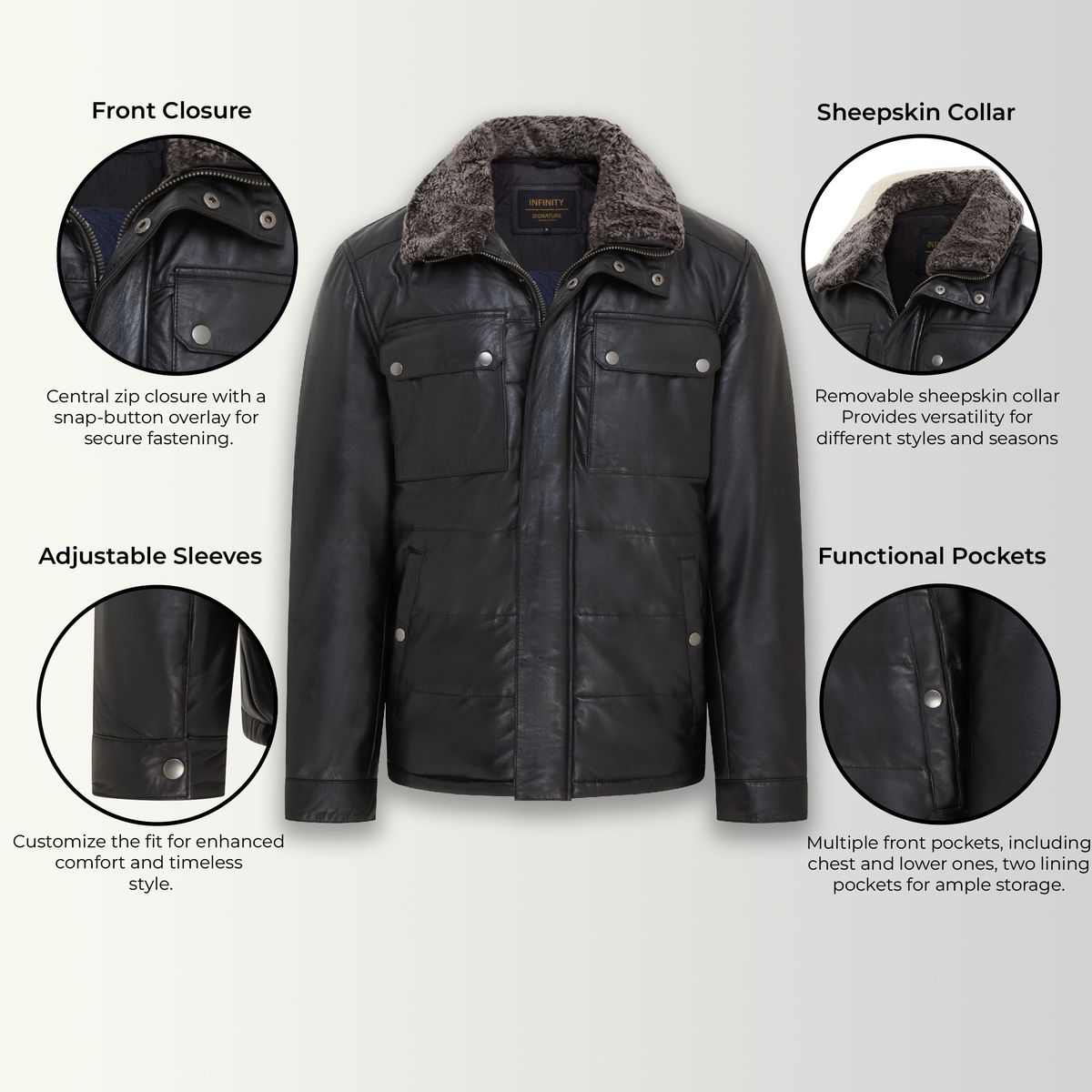 Gesteppte Lammlederjacke mit Fellkragen
