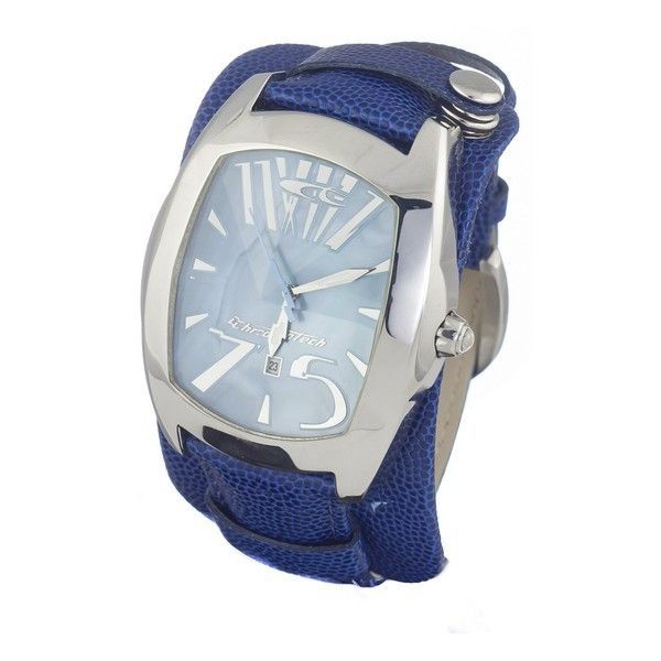 Herren Chronotech blaue Lederuhr