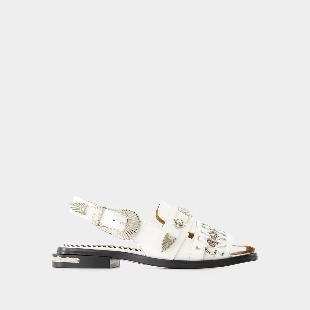 Weiße Western Schnalle Ledersandalen