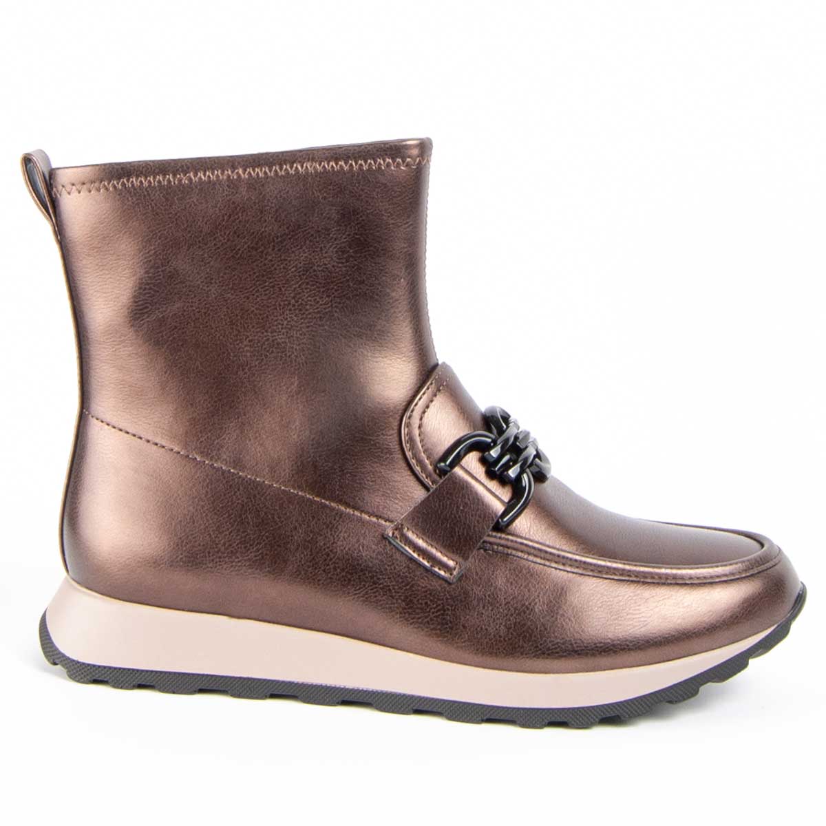 Metallisch-braune Stiefelette mit Kette