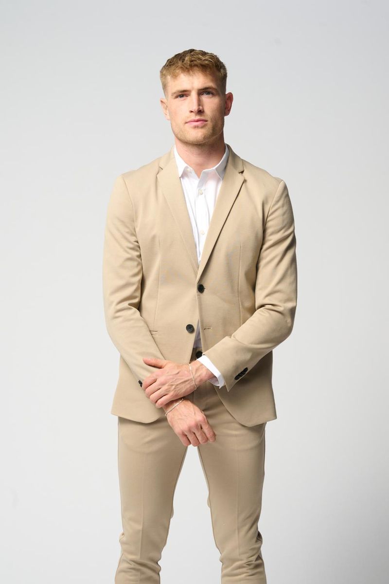 Khakifarbener Performance-Blazer Moderne Passform