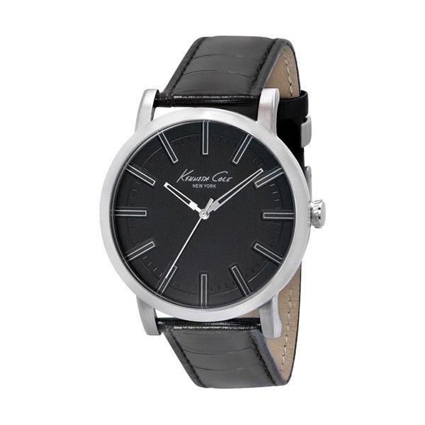 Herrenuhr Silberfarbenes Schwarzes Leder