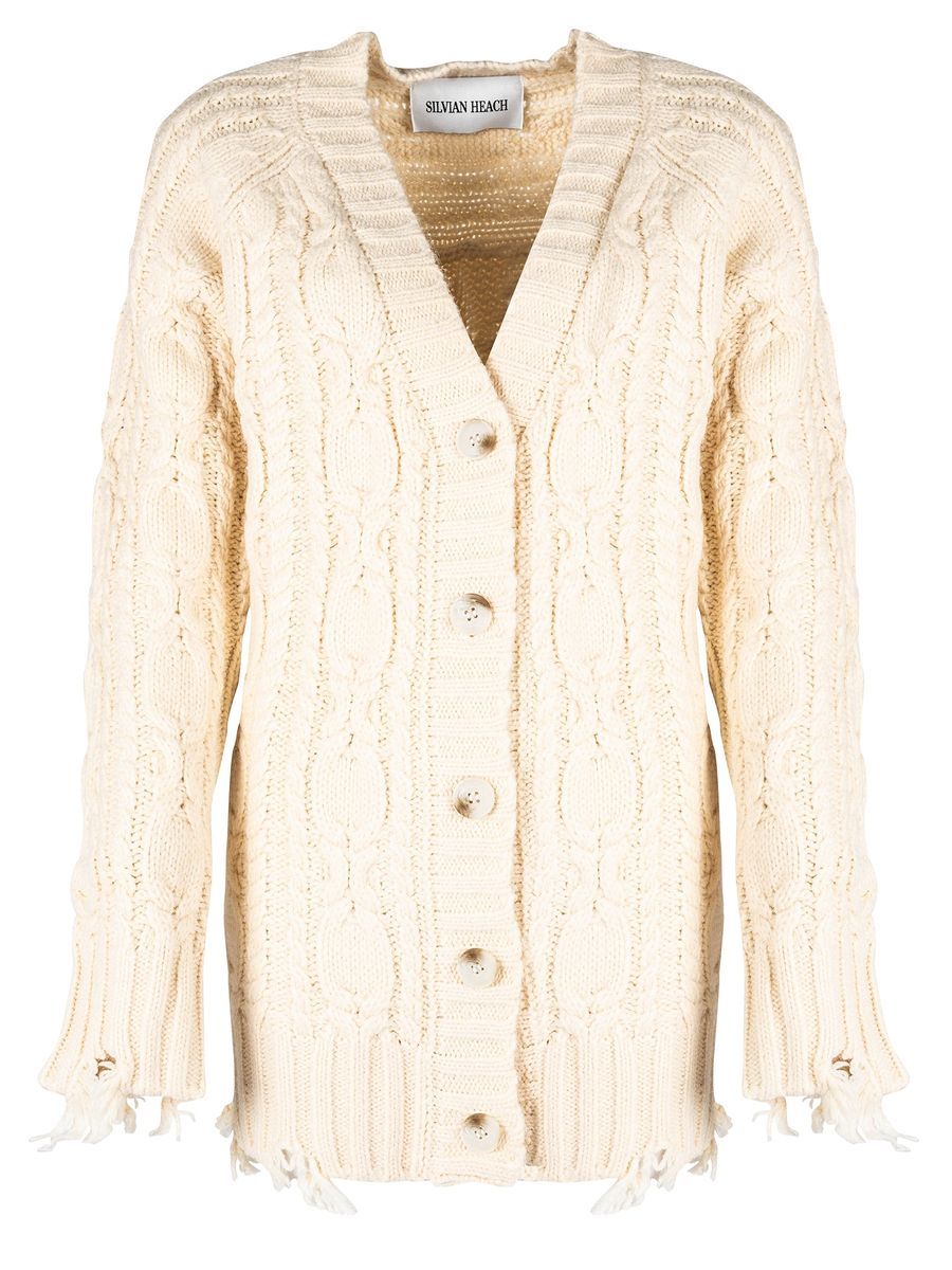 Strickjacke mit Zopfmuster und Knopfleiste